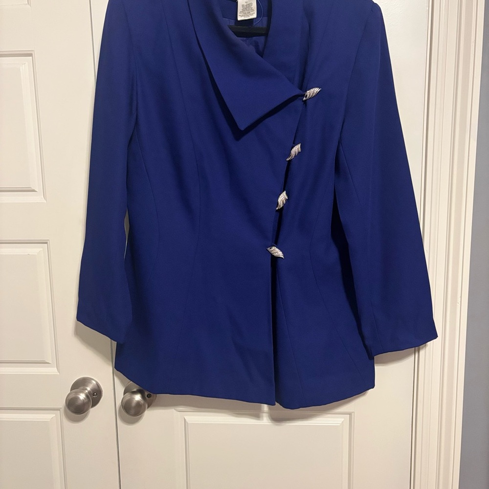 St. Anthony Evening Blue Blazer with Asymmetrical Design and Wide Lapel Collar